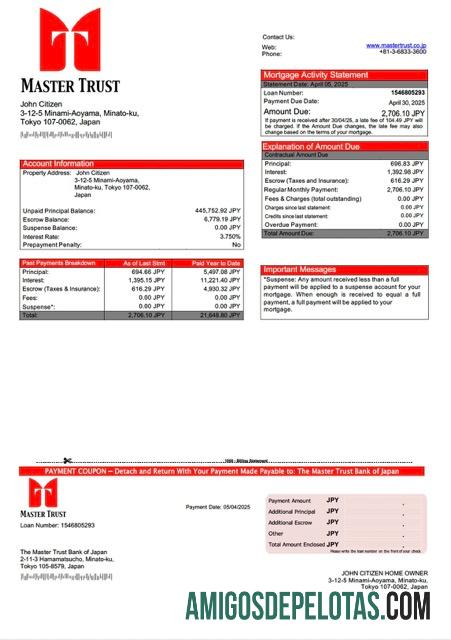 para download Japão The Master Trust Bank Of Japan Declaração de hipoteca modelo Word e PDF
